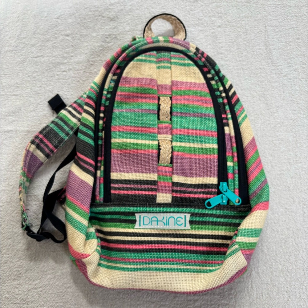 Dakine Green Pink Cream Striped Canvas Backpack